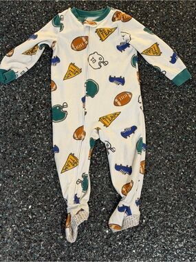 Carter’s 24M Boy’s Footed Fleece Zip Sleeper White Football Sports Print